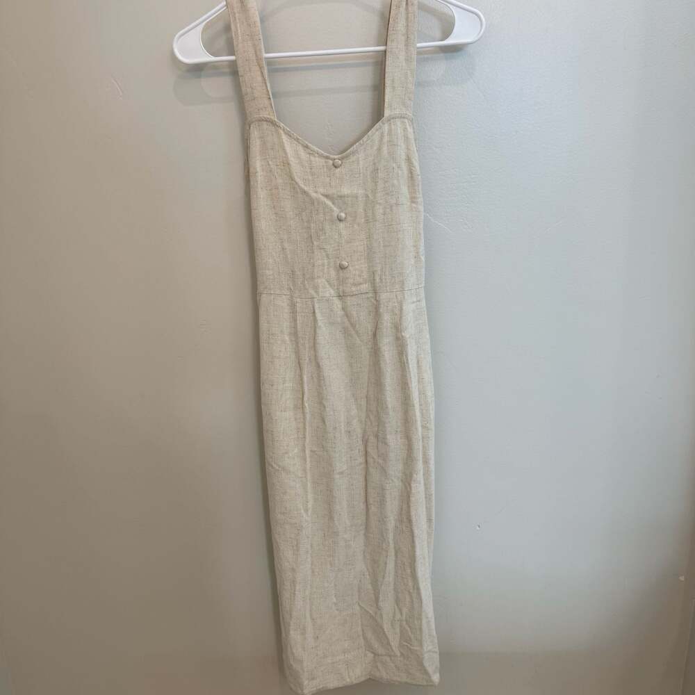 Paper Crane 100% Linen Sleeveless Button-Front Midi Dress with Waist Tie - Picture 2 of 6